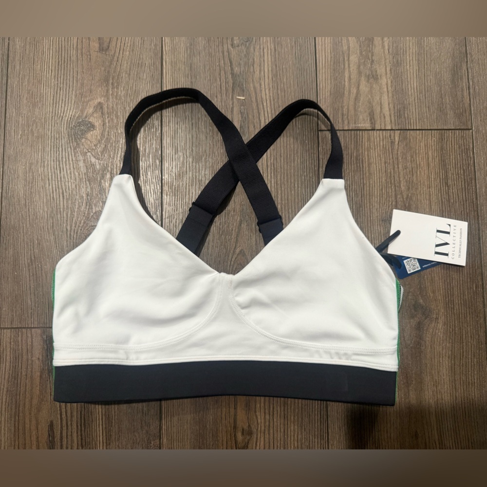 IVL Collective NWT Sports Bra Size 12 White Green Striped Adjustable Support